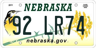 NE license plate 92LR74