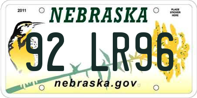 NE license plate 92LR96