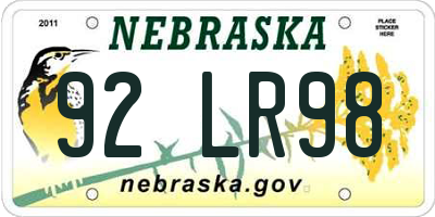 NE license plate 92LR98