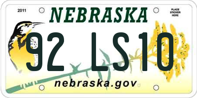 NE license plate 92LS10