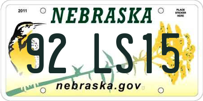 NE license plate 92LS15