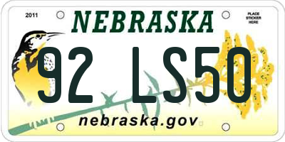 NE license plate 92LS50