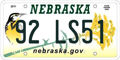 NE license plate 92LS51