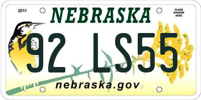 NE license plate 92LS55
