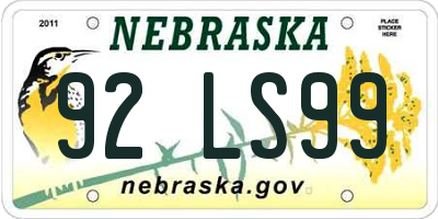 NE license plate 92LS99
