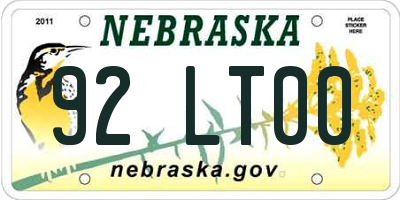 NE license plate 92LT00