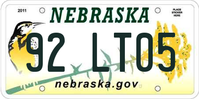 NE license plate 92LT05