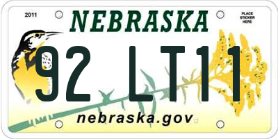NE license plate 92LT11