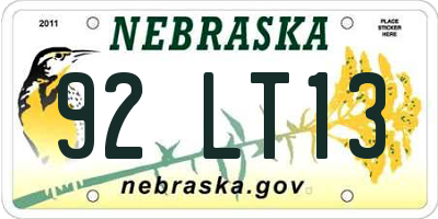 NE license plate 92LT13