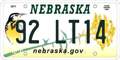 NE license plate 92LT14