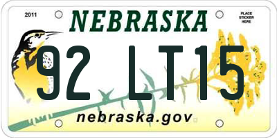 NE license plate 92LT15