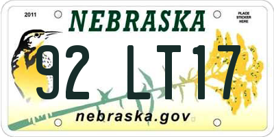 NE license plate 92LT17