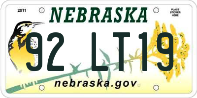 NE license plate 92LT19