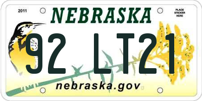 NE license plate 92LT21