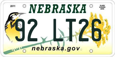 NE license plate 92LT26