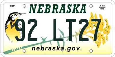 NE license plate 92LT27