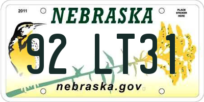 NE license plate 92LT31