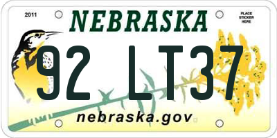 NE license plate 92LT37