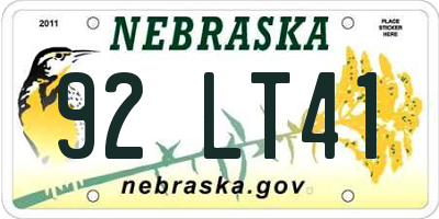 NE license plate 92LT41