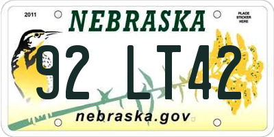 NE license plate 92LT42