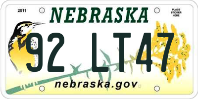 NE license plate 92LT47