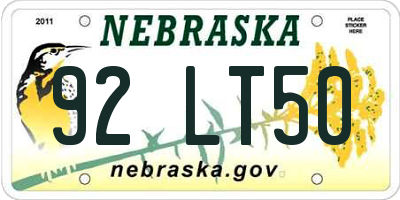 NE license plate 92LT50