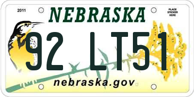 NE license plate 92LT51
