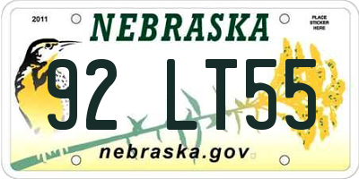 NE license plate 92LT55