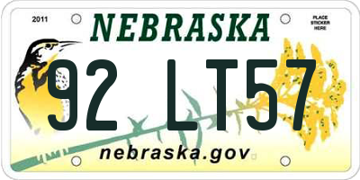 NE license plate 92LT57