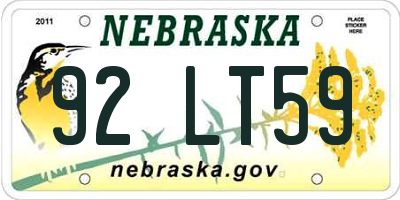 NE license plate 92LT59