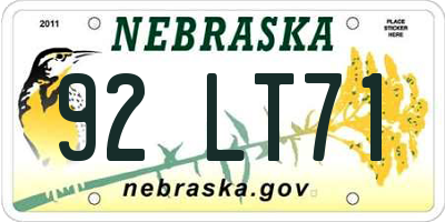 NE license plate 92LT71