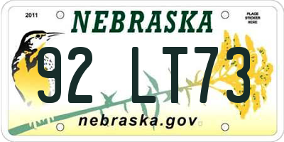 NE license plate 92LT73