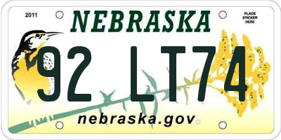 NE license plate 92LT74
