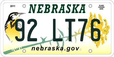 NE license plate 92LT76