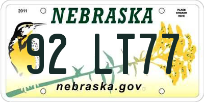 NE license plate 92LT77