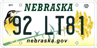 NE license plate 92LT81
