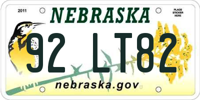 NE license plate 92LT82