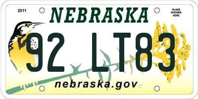 NE license plate 92LT83