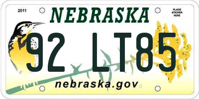 NE license plate 92LT85