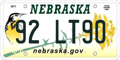NE license plate 92LT90