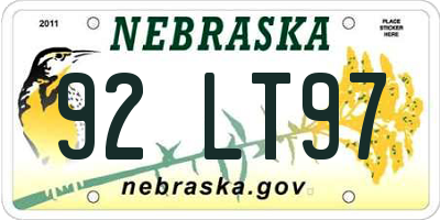NE license plate 92LT97