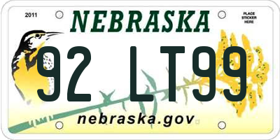 NE license plate 92LT99