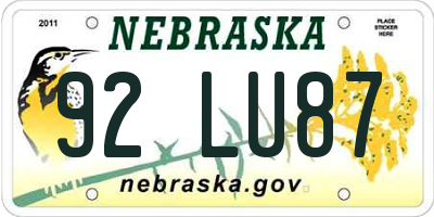 NE license plate 92LU87