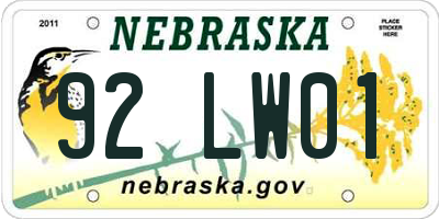 NE license plate 92LW01