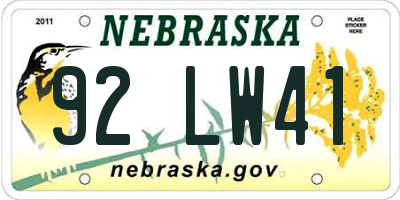 NE license plate 92LW41