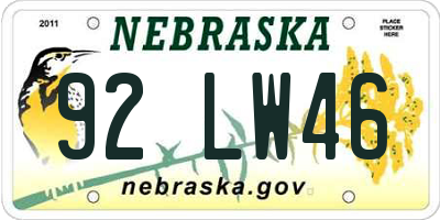 NE license plate 92LW46