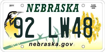 NE license plate 92LW48