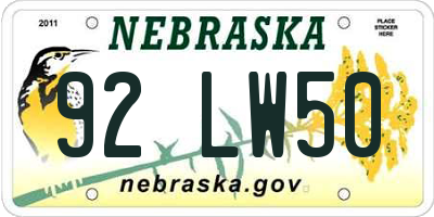 NE license plate 92LW50