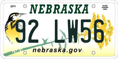 NE license plate 92LW56