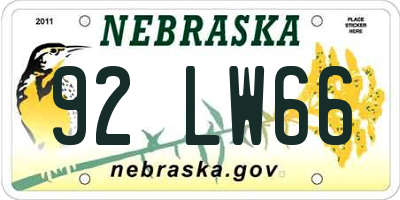 NE license plate 92LW66